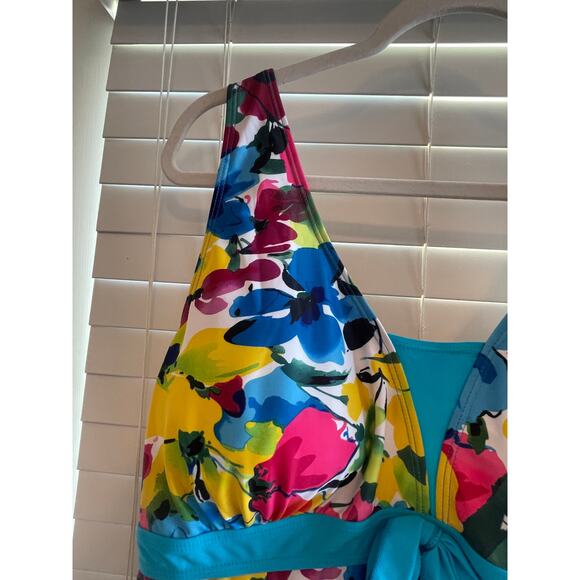 ECupper One Piece Floral Swimdress W/ Attached Boyshorts Multicolor Size 3XL - Picture 5 of 10